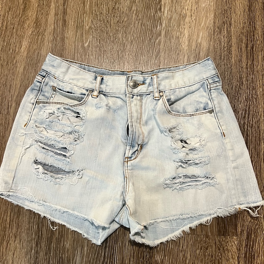 Articles of Society distressed light wash denim shorts